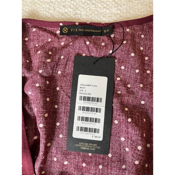 NWT Vix Paula Womens CoverUp Dress Burgundy SP Polka Dot Hermanny Cut Front Tie - Picture 4 of 16